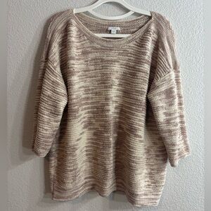 Pure Jill Boxy Knit Pullover Crew Neck Sweater in Cream and Pale Pink Woman L
